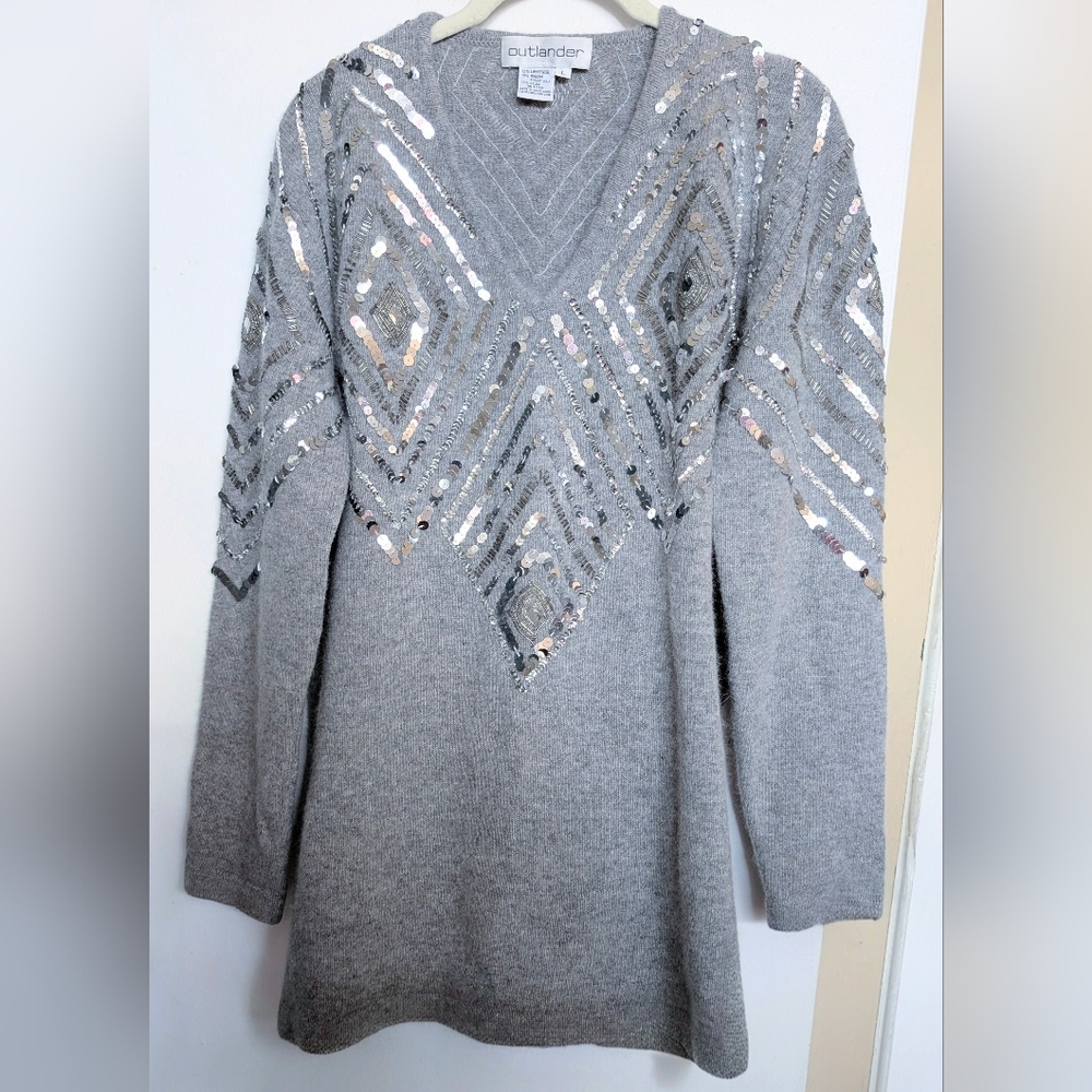 Stunning Outlander Lambwool And Rabbit 🐇 Angora Sequined And Beaded Sweater L